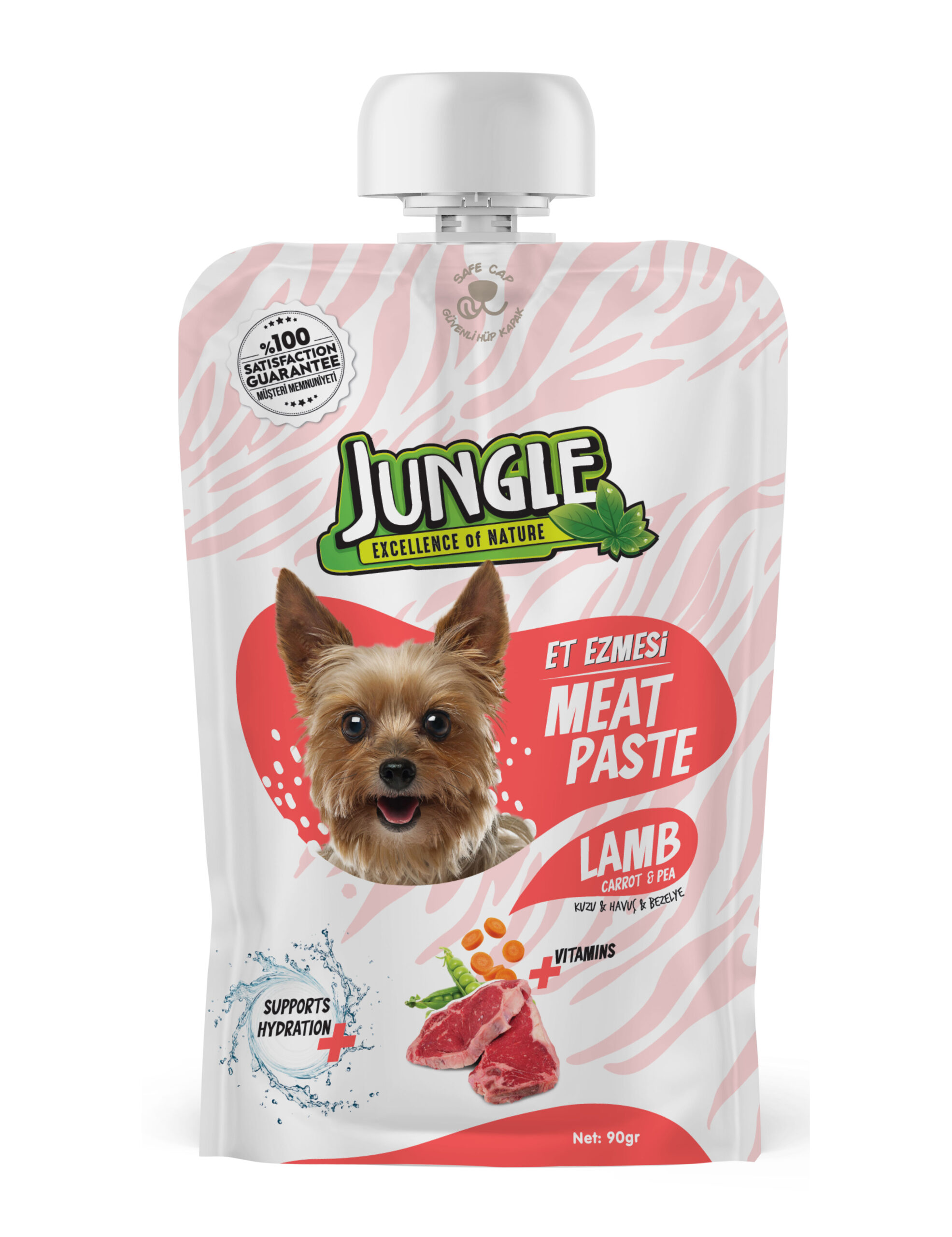 JUNGLE Мясная паста для собак (ягненок, морковь и горошек) 90г